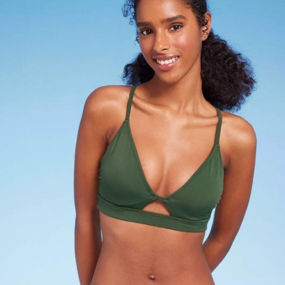Dark Green-bikini Top- long line key hole padded